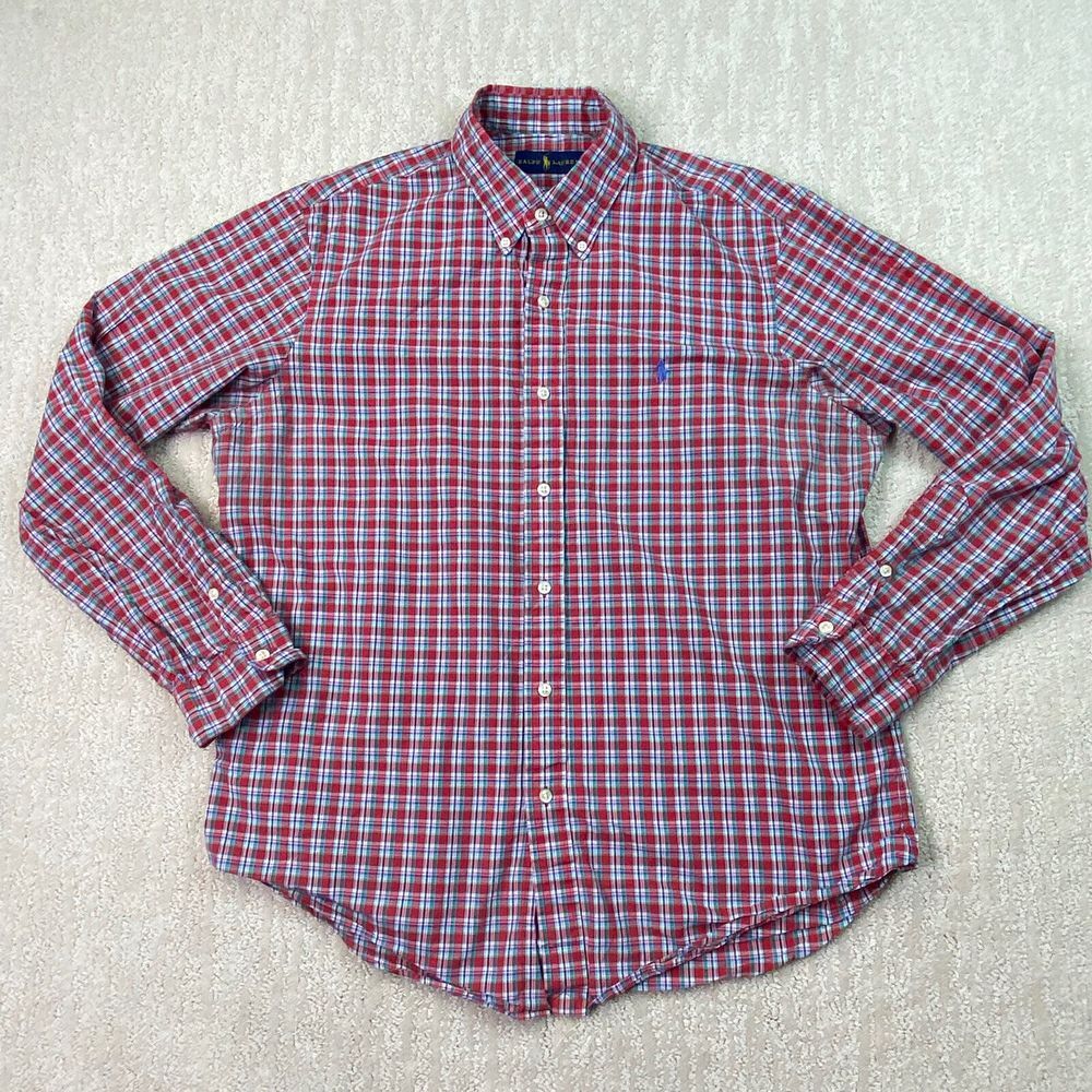 Ralph Lauren Button Down Shirt Adult Largeโ Red Plaid Long Sleeve